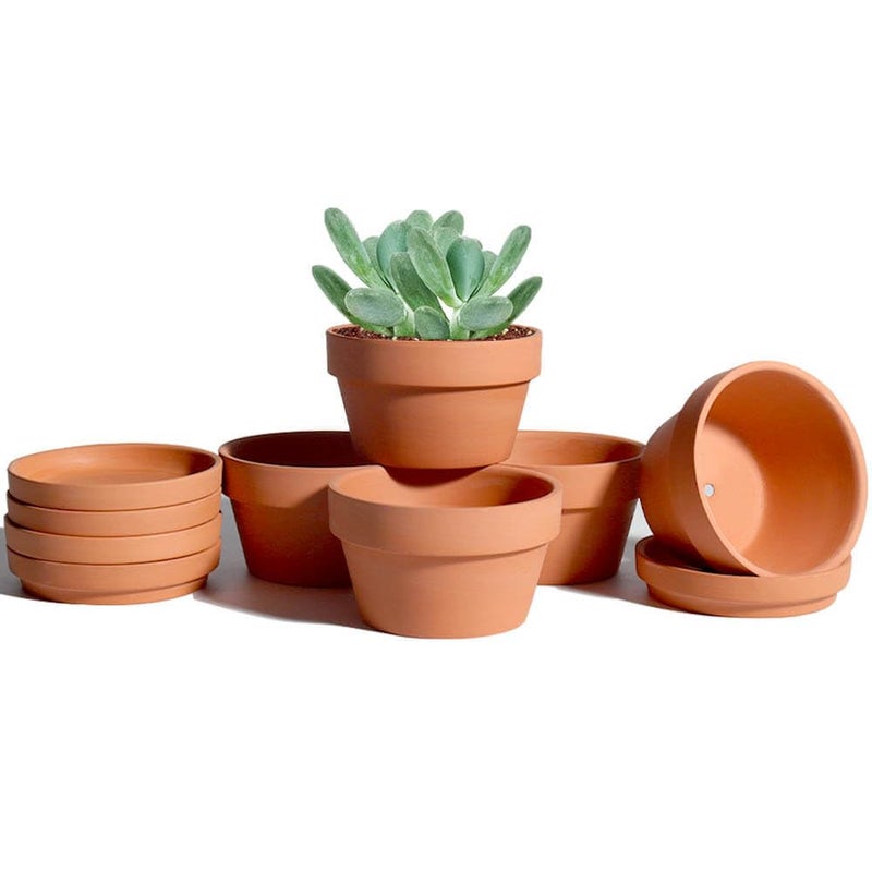 vensovo 3.7 Inch Terracotta Shallow Succulent Pots - 6 Pack Terra Cotta Clay Pot with Saucer, Cacuts Indoor and Outdoor Planters with Drainage Hole - Image 1