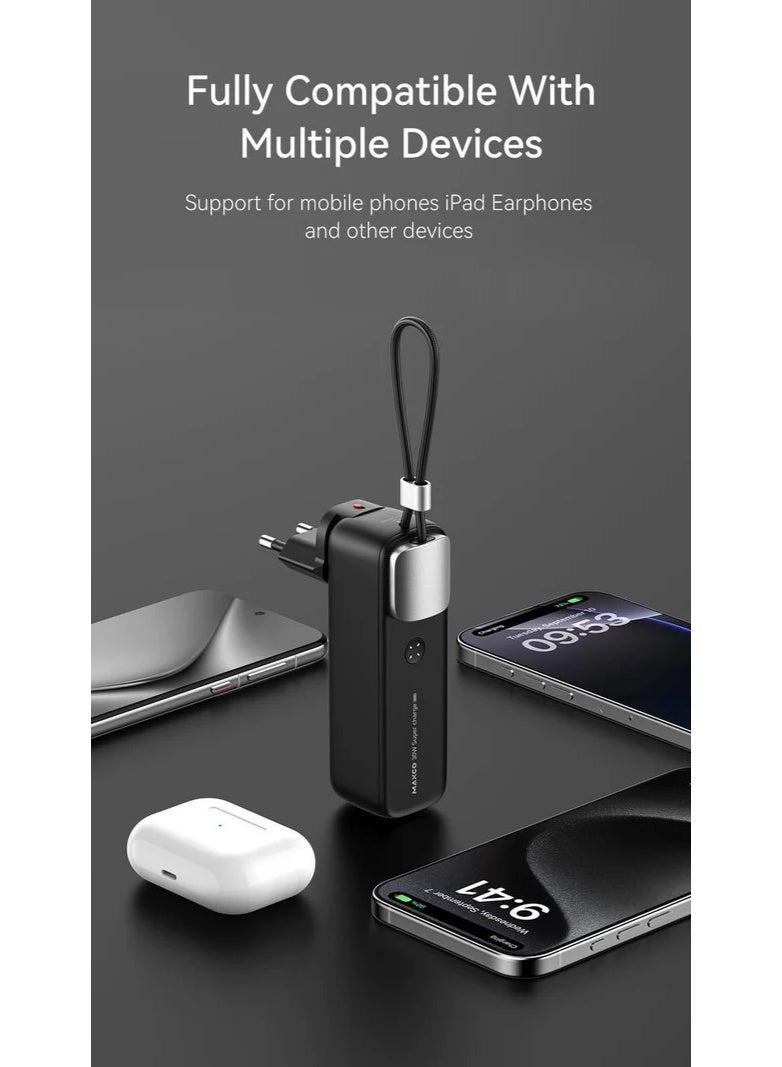 Maxco MP40 3-in-1 Fast Charging Power Bank, 30W High-Speed Portable Charger with Built-in Cables and Multiple Ports, Compact 10000mAh External Battery Pack for Smartphones, Tablets, and More - Image 1