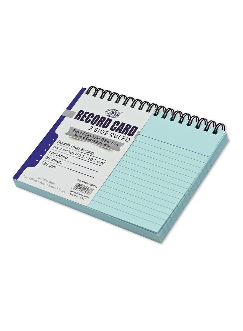 FIS FIS Ruled Record Card 180 Gsm 6X4 Inch Double Loop Spiral 50 Sheets Blue -FSIC64-180SPBL  - Image 1