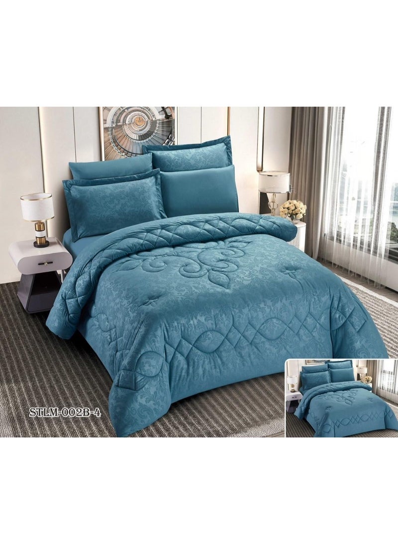 مون طقم لحاف مفرش سرير نفرين ملكي ومريح وناعم 8 قطع مزدوج منقوش مقاس اللحاف 250x230 سم - Image 1