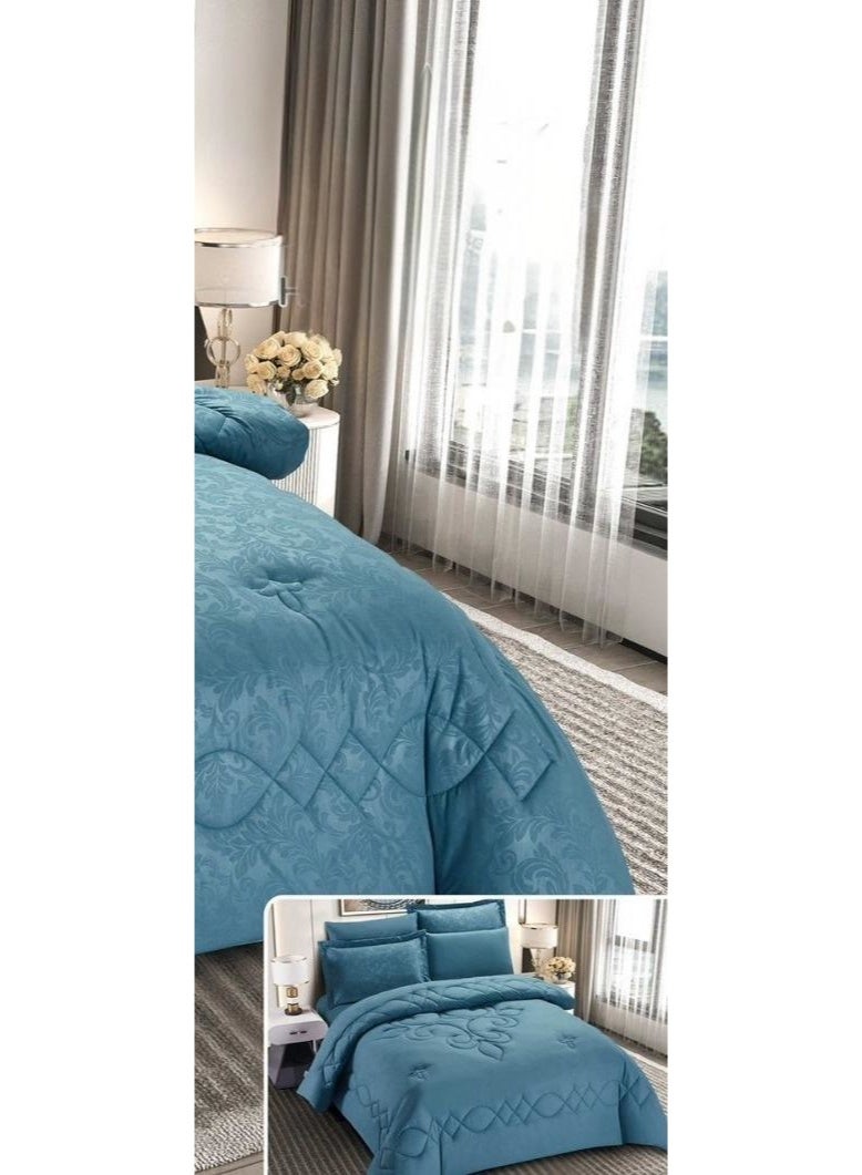 مون طقم لحاف مفرش سرير نفرين ملكي ومريح وناعم 8 قطع مزدوج منقوش مقاس اللحاف 250x230 سم - Image 4