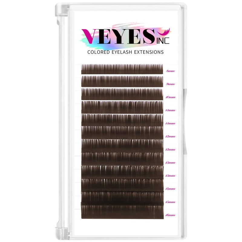 VEYES INC تمديدات الرموش الملونة من VEYES INC 03 05 07 15 تجعيد C/D بطول مختلط 8-16 مم، رموش حرير فردية فاخرة، مستلزمات احترافية لفنيي الرموش (بني لاتيه داكن 0.05 C 8-16 مم) - Image 1