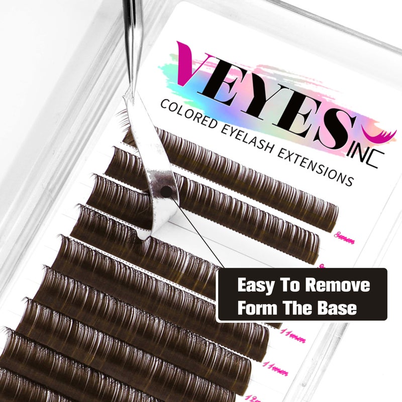 VEYES INC تمديدات الرموش الملونة من VEYES INC 03 05 07 15 تجعيد C/D بطول مختلط 8-16 مم، رموش حرير فردية فاخرة، مستلزمات احترافية لفنيي الرموش (بني لاتيه داكن 0.05 C 8-16 مم) - Image 3