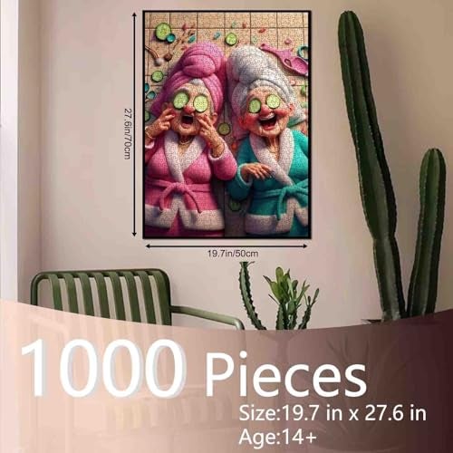 Tucocoo Old Woman Doing Maintenance Jigsaw Puzzles 1000 Piece for Adult Grandma Lady Love Beauty Puzzles Family Activity Perfect for Game Night Intellectual Decompressing Fun Family Game - Image 5