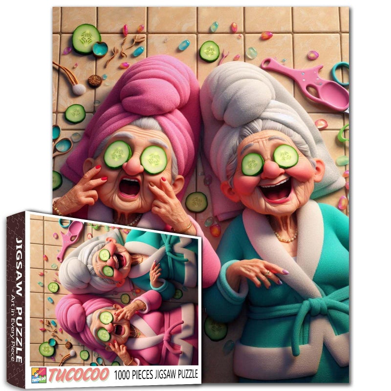 Tucocoo Old Woman Doing Maintenance Jigsaw Puzzles 1000 Piece for Adult Grandma Lady Love Beauty Puzzles Family Activity Perfect for Game Night Intellectual Decompressing Fun Family Game - Image 3