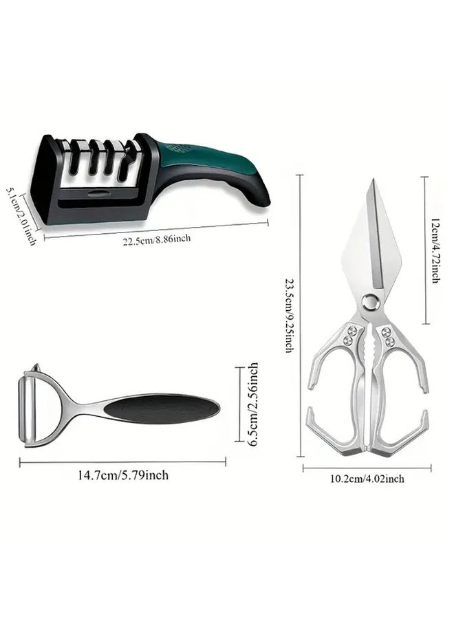 3pcs Heavy Duty Kitchen Shears Set With Sharpener And Melon Scraper - Image 4