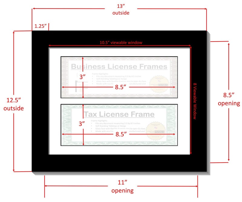 Creative Picture Frames CreativePF [DL8.5x11bk-b] Satin Black Double Business License Frame with Two 3x8.5-inch Opening Mat Including Easel Stand and Wall Hangers - Image 2