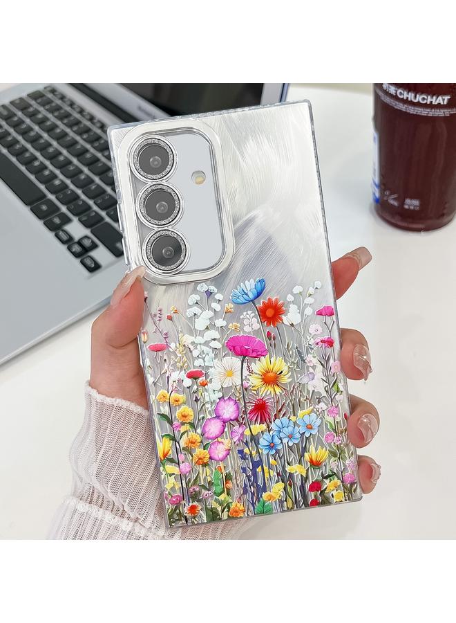 جراب هاتف TPU بنمط زهور مطلية بالكهرباء لهاتف Samsung Galaxy S25+ 5G (زهور SH4)