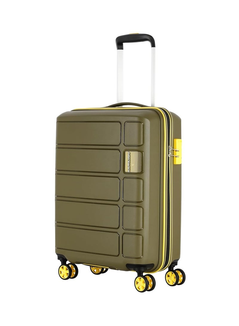 Kamiliant by American Tourister Harrier Zing|Cabin Trolley Bag Small Size(56 cms) for Travel| Hard Case Polypropylene (PP) Suitcase|360° 8-Wheel Spinner Luggage Trolley|Combination Lock|Military Olive