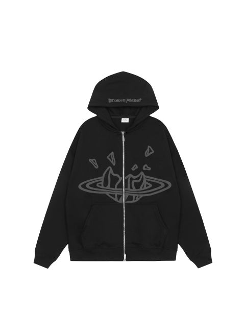 Broken Planet Trendy Letter Print Hoodie Sweatshirt Set Black top