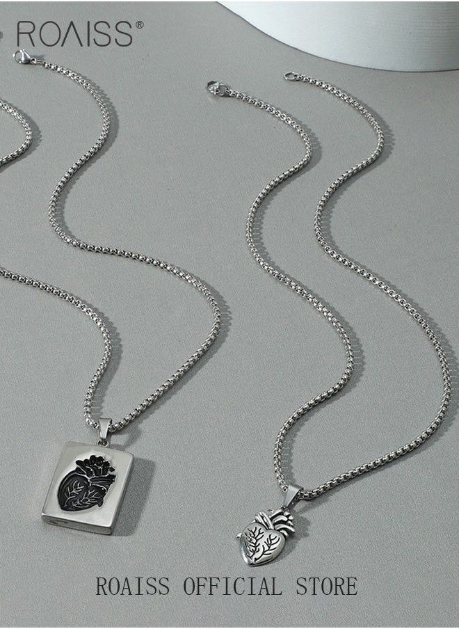 roaiss - 2 piece unisex Stainless Anatomical Necklace Heart Pendant Steel Men's Women's Accessory - Image 1