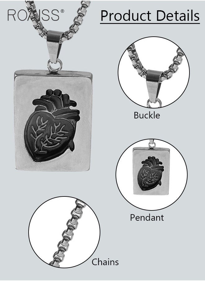 roaiss - 2 piece unisex Stainless Anatomical Necklace Heart Pendant Steel Men's Women's Accessory - Image 1
