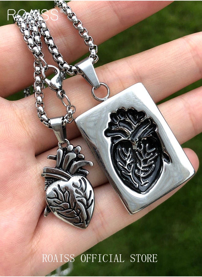 roaiss - 2 piece unisex Stainless Anatomical Necklace Heart Pendant Steel Men's Women's Accessory - Image 1