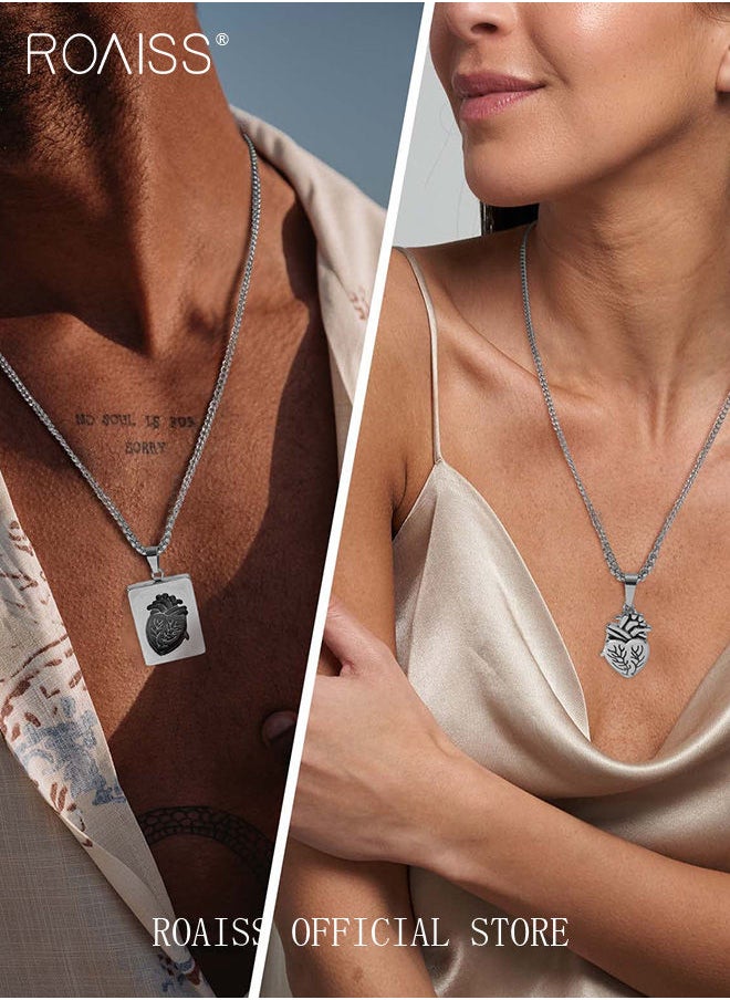 roaiss - 2 piece unisex Stainless Anatomical Necklace Heart Pendant Steel Men's Women's Accessory - Image 1