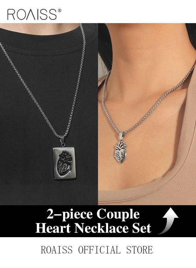 roaiss - 2 piece unisex Stainless Anatomical Necklace Heart Pendant Steel Men's Women's Accessory - Image 1