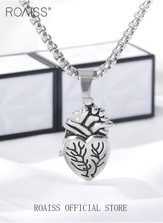 roaiss - 2 piece unisex Stainless Anatomical Necklace Heart Pendant Steel Men's Women's Accessory - Image 1