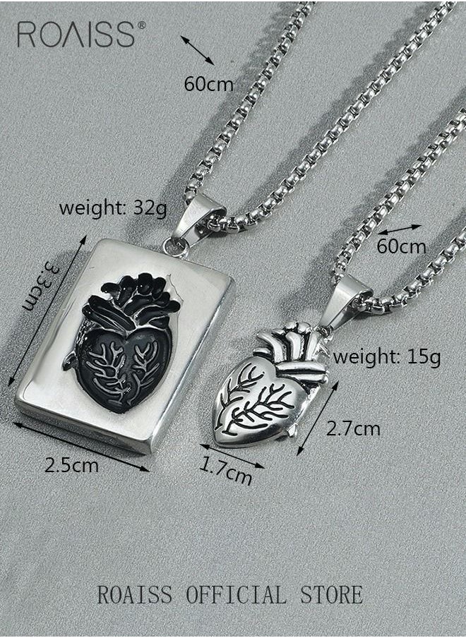 roaiss - 2 piece unisex Stainless Anatomical Necklace Heart Pendant Steel Men's Women's Accessory - Image 1