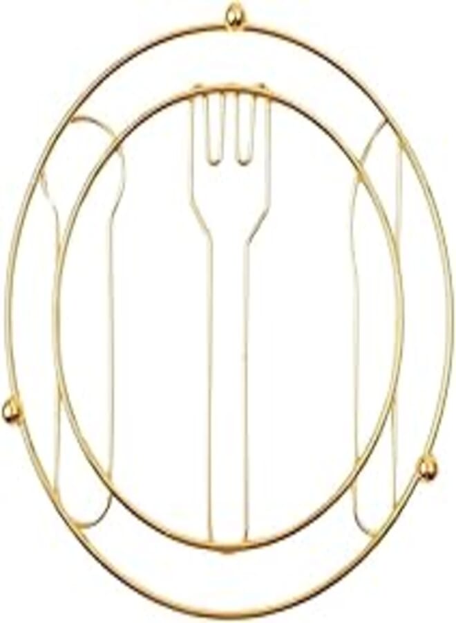 Metal Silver Insulated Mat Pattern Fork Spoon Knife High Temperature Gold Wire Mat for Desk and Table Protection 