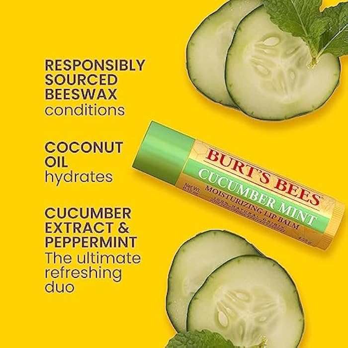 Burt's Bees Lip Balm Multipack, Lip Balm Set With Beeswax, Cucumber Mint, Watermelon, Sweet Mandarin, Freshly Picked, 4x4.25g - Image 5