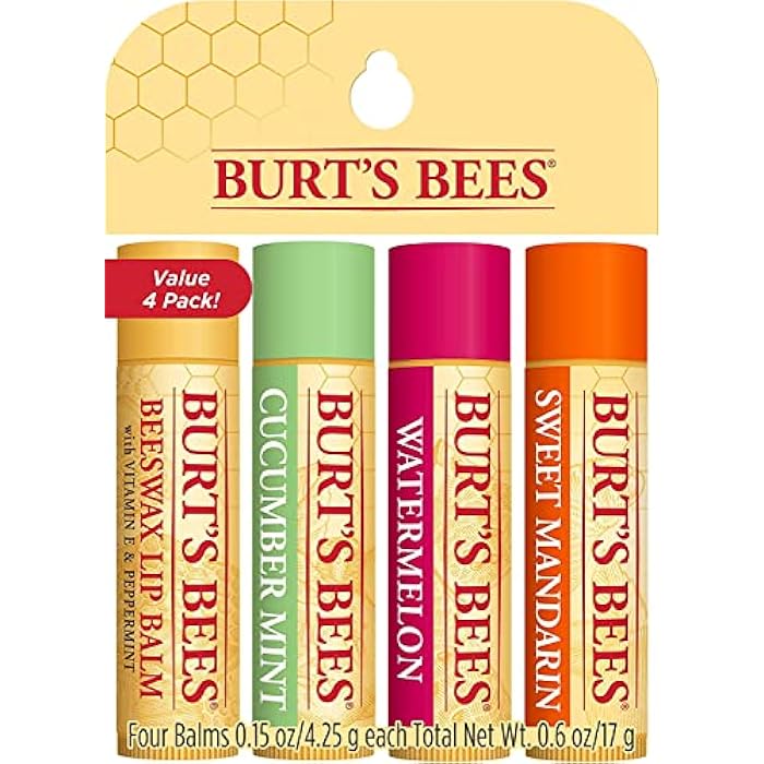 Burt's Bees Lip Balm Multipack, Lip Balm Set With Beeswax, Cucumber Mint, Watermelon, Sweet Mandarin, Freshly Picked, 4x4.25g - Image 1