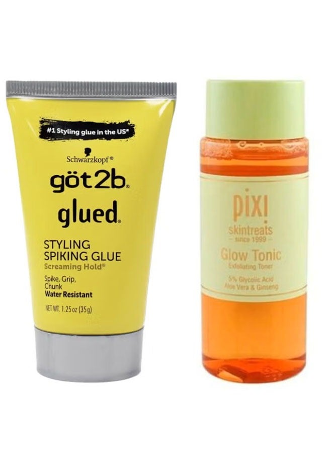 Got2b Glow Tonic Exfoliating Toner 5% Glycolic Acid Clear 100ml+Glued Styling Spiking Glue Water Resistant 35gm - Image 1