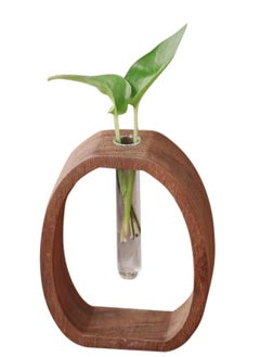ARCOON Walnut Wood Frame Glass Vase - Mini Hydroponic Planter for Desk, Ideal for Pothos and Small Plants Not Included (4.7''L*1.57''W*5.9''H)
