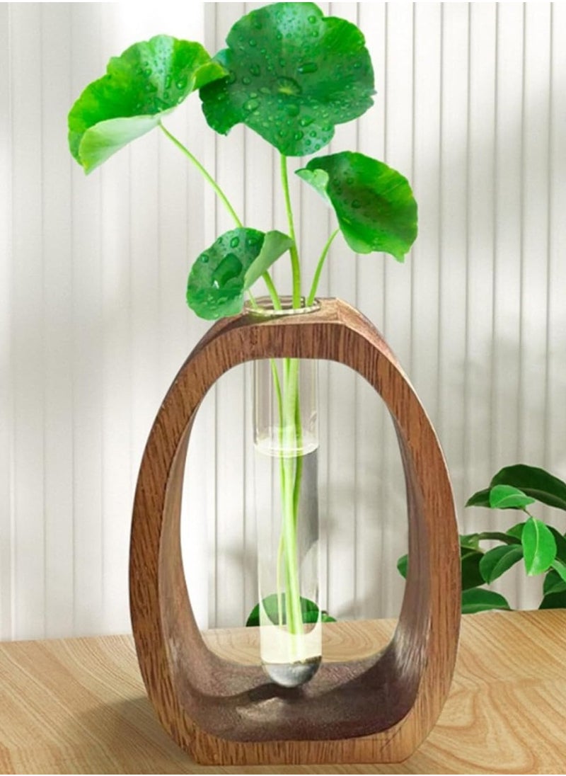 ARCOON - ARCOON Walnut Wood Frame Glass Vase - Mini Hydroponic Planter for Desk, Ideal for Pothos and Small Plants Not Included (4.7''L*1.57''W*5.9''H) - Image 1