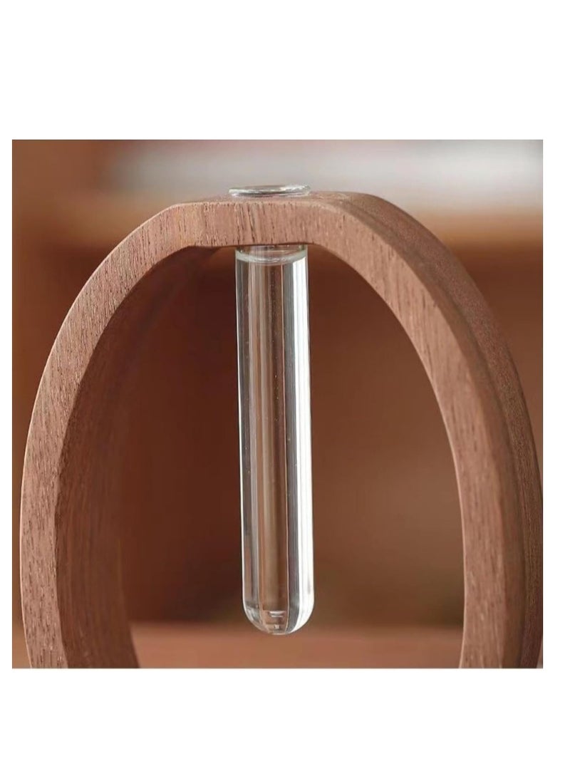 ARCOON - ARCOON Walnut Wood Frame Glass Vase - Mini Hydroponic Planter for Desk, Ideal for Pothos and Small Plants Not Included (4.7''L*1.57''W*5.9''H) - Image 1