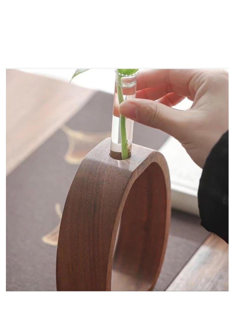 ARCOON - ARCOON Walnut Wood Frame Glass Vase - Mini Hydroponic Planter for Desk, Ideal for Pothos and Small Plants Not Included (4.7''L*1.57''W*5.9''H) - Image 1