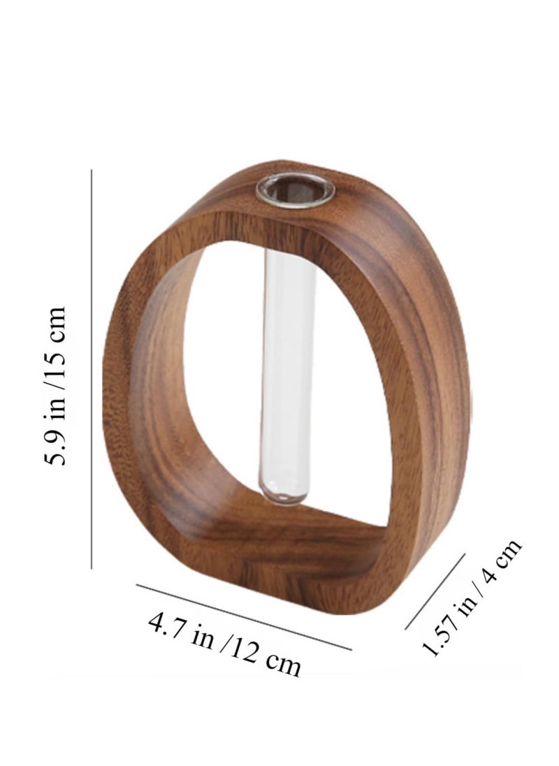 ARCOON - ARCOON Walnut Wood Frame Glass Vase - Mini Hydroponic Planter for Desk, Ideal for Pothos and Small Plants Not Included (4.7''L*1.57''W*5.9''H) - Image 1