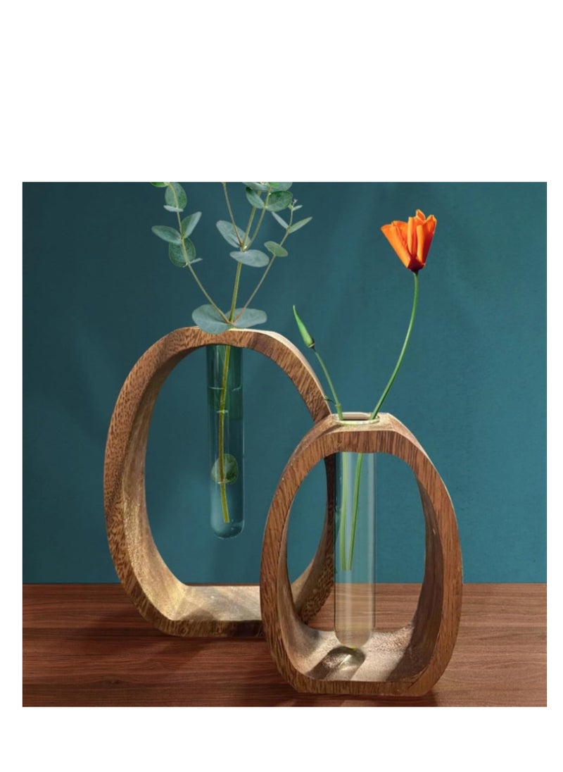ARCOON - ARCOON Walnut Wood Frame Glass Vase - Mini Hydroponic Planter for Desk, Ideal for Pothos and Small Plants Not Included (4.7''L*1.57''W*5.9''H) - Image 1