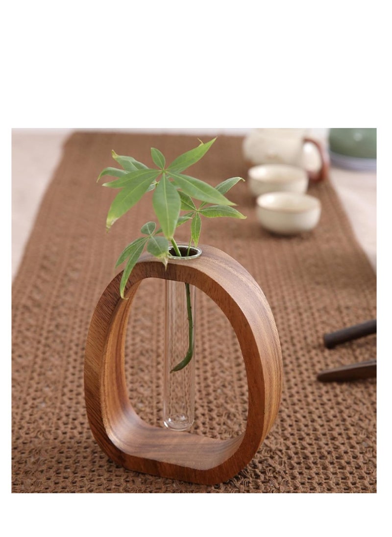 ARCOON - ARCOON Walnut Wood Frame Glass Vase - Mini Hydroponic Planter for Desk, Ideal for Pothos and Small Plants Not Included (4.7''L*1.57''W*5.9''H) - Image 1