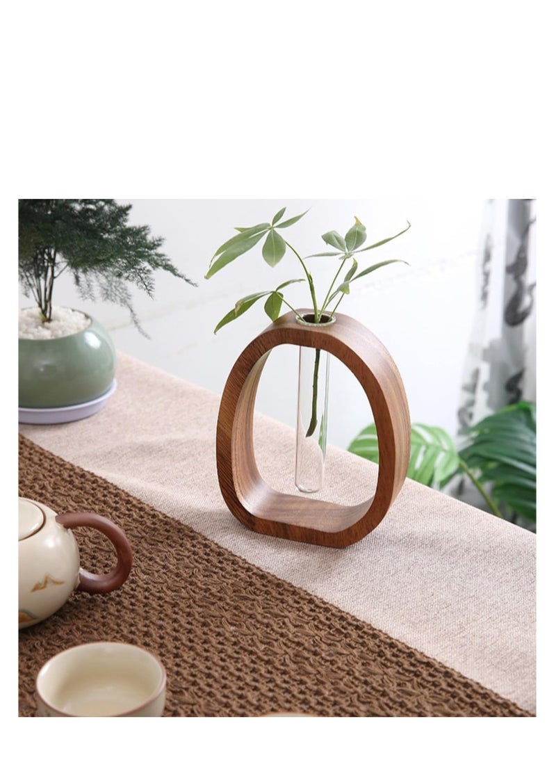 ARCOON - ARCOON Walnut Wood Frame Glass Vase - Mini Hydroponic Planter for Desk, Ideal for Pothos and Small Plants Not Included (4.7''L*1.57''W*5.9''H) - Image 1