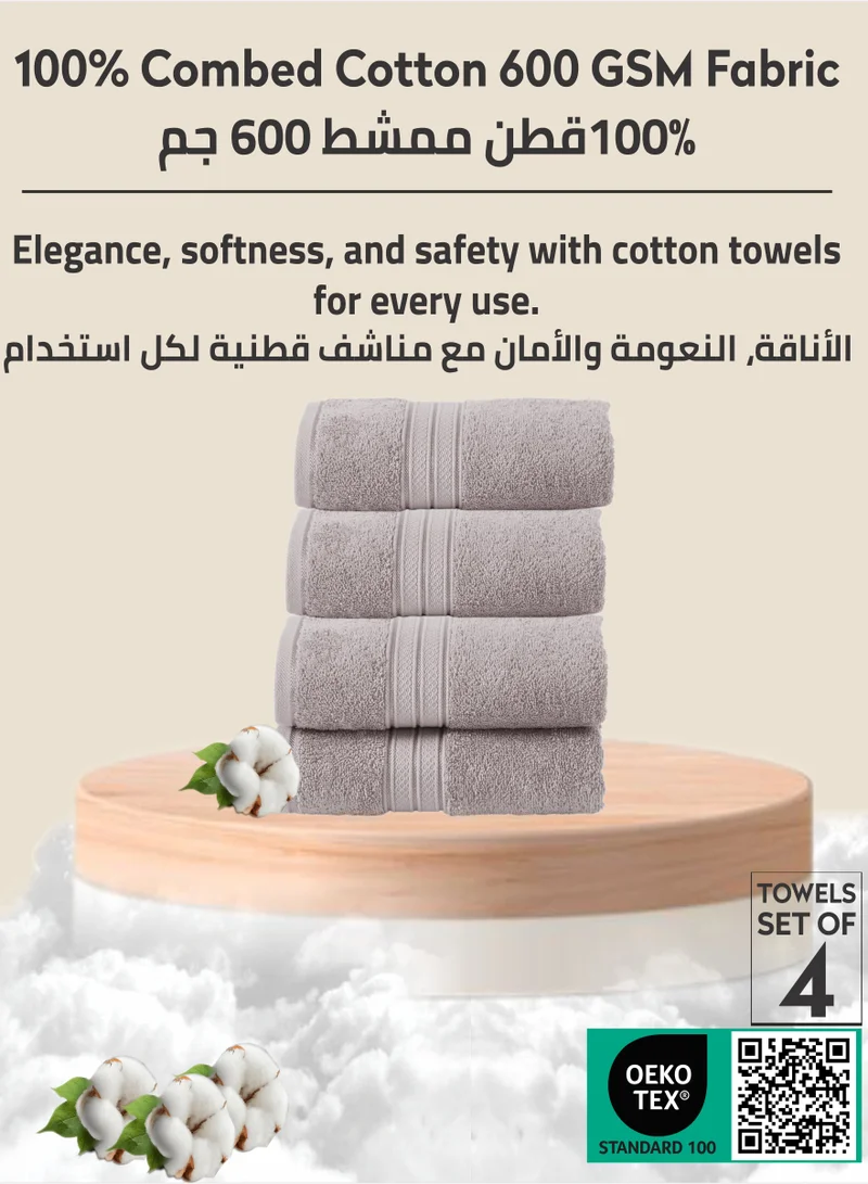 Donetella Premium 100 % Combed Cotton 4-Pcs Hand Towel Set (50 X 90 CM) 600 GSM Super Soft Hand Towel, Highly Absorbent, Quick Dry,Best Towel for Bathroom, Spa And Hotel,Violet Ice