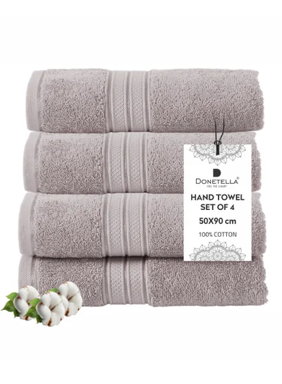 Donetella Premium 100 % Combed Cotton 4-Pcs Hand Towel Set (50 X 90 CM) 600 GSM Super Soft Hand Towel, Highly Absorbent, Quick Dry,Best Towel for Bathroom, Spa And Hotel