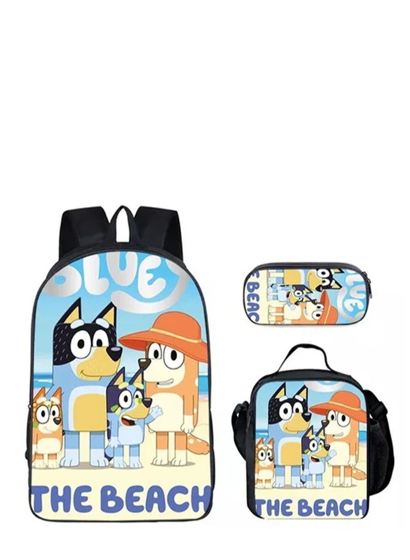 general 3-piece Set Bluey Family Anime Backpacks Bluey Family Lightweight Backpacks Meal Bags Pen Bags Cute Backbags - Image 1
