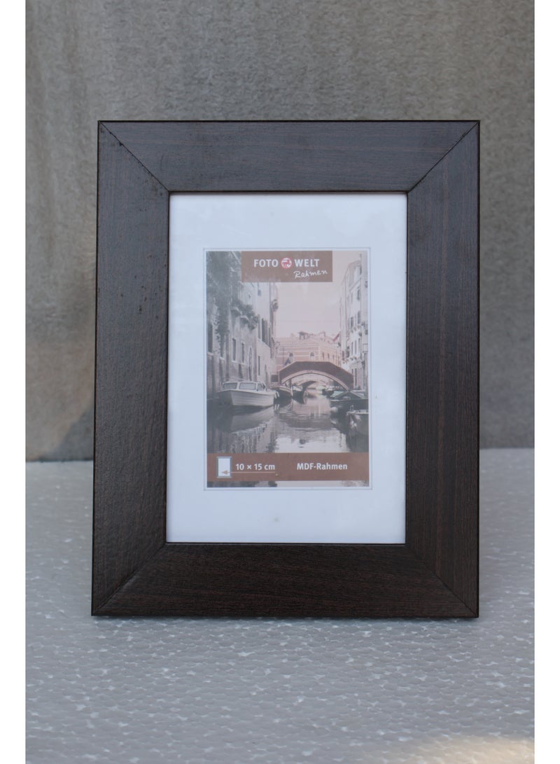 طقم من 2 إطار صور MDF مقاس 10×15 سم، لون بني داكن بتشطيب خشبي، إطار للعرض على الطاولة أو التعليق على الحائط للمنزل والمكتب - Image 1