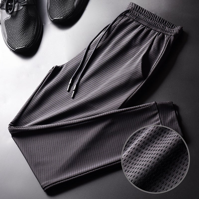 Generic Ice Silk Breathable 2020 Summer Casual Pants Mens Air Conditioning Pants Large Size Pants Quick-drying Sports Pants Pants Plus Size Foot-tied Ice Silk Pants 