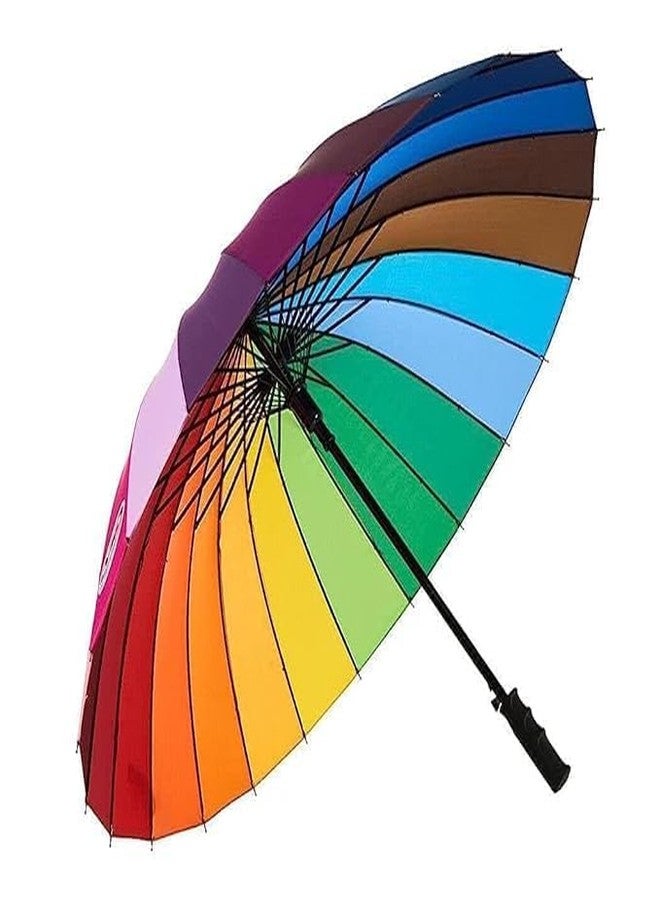 DROXNIX Rainbow Umbrella Big Size 16 Ribs Colorful Rainbow Umbrella for Kids Woman and Men Windproof Umbrella Auto Open And Manual Close Anti-UV - Image 1