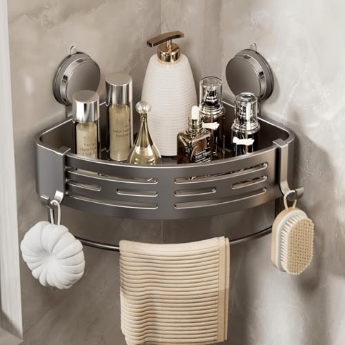 VOLPONE Shower Caddy Corner Suction Cup Shower Shelf Corner No Drilling Bathroom Shower Organizer Storage Rack Adhesive 1Pack gray - Image 1