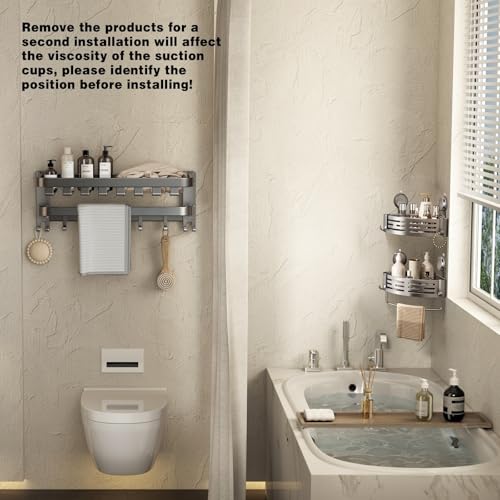 VOLPONE Shower Caddy Corner Suction Cup Shower Shelf Corner No Drilling Bathroom Shower Organizer Storage Rack Adhesive 1Pack gray - Image 3