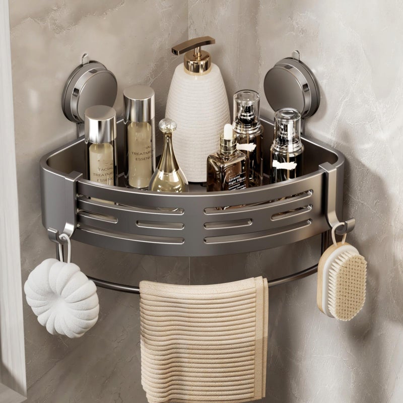 VOLPONE Shower Caddy Corner Suction Cup Shower Shelf Corner No Drilling Bathroom Shower Organizer Storage Rack Adhesive 1Pack gray - Image 2