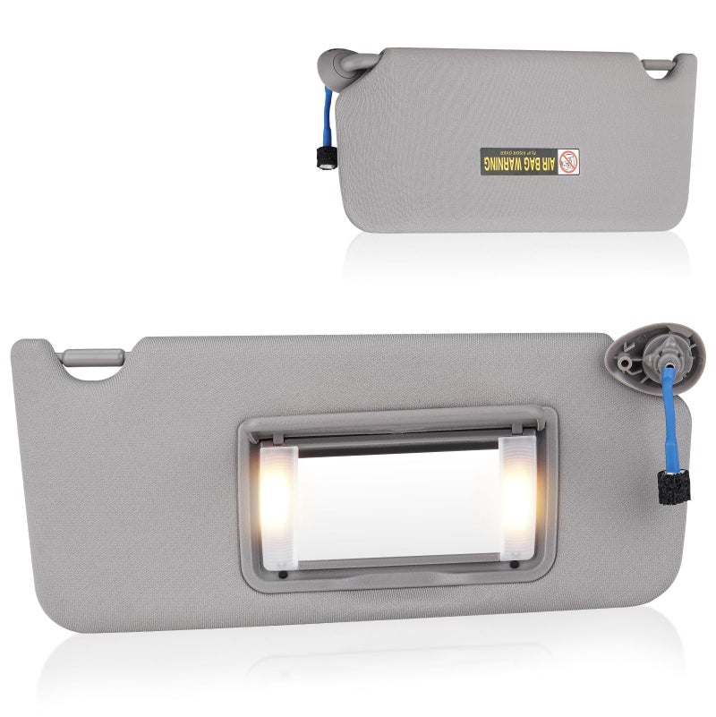 Passenger Right Side Sun Visor with Vanity Light Fit for Honda Accord 2008 2009 2010 2011 2012 Replaces for 83230TA0A91ZA Gray