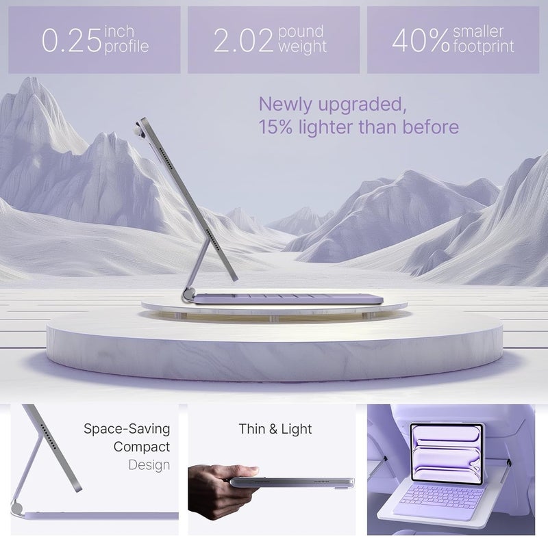 typecase غطاء لوحة مفاتيح Edge لجهاز iPad Air 13 بوصة (M3/M2، 2025/2024) و iPad Pro 12.9 بوصة (الجيل 3/4/5/6) لوحة مفاتيح سحرية، لوحة تتبع متعددة اللمس بدقة، تصميم عائم، إضاءة خلفية بـ 11 لون (أرجواني فاتح) - Image 5