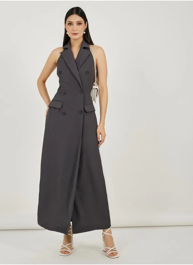 Styli Twill Sleeveless Blazer Maxi Dress with Flap Detail