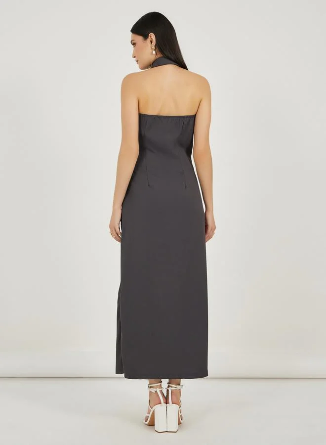 Styli Double-Breasted Halter Dress