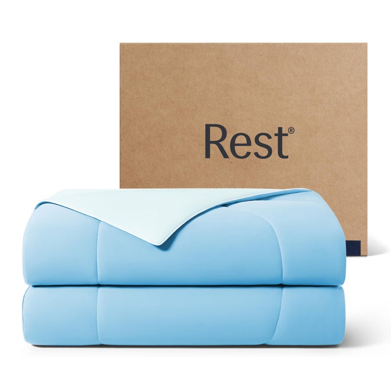 RESTÂ® EvercoolÂ® Cooling Comforter, Twin/Twin XL, Blanket for Hot Sleepers, All Season Bedding to Keep Cool for Night Sweats, Breathable Lightweight Blanket, 68"x90" Inches, Aqua Blue - Image 1
