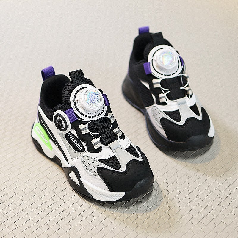 Little Yellow Duck Girls' Shoes 2025 New Mesh Breathable Buttons Casual Non-Slip Soft Bottom Children'S Sneaker - Image 1
