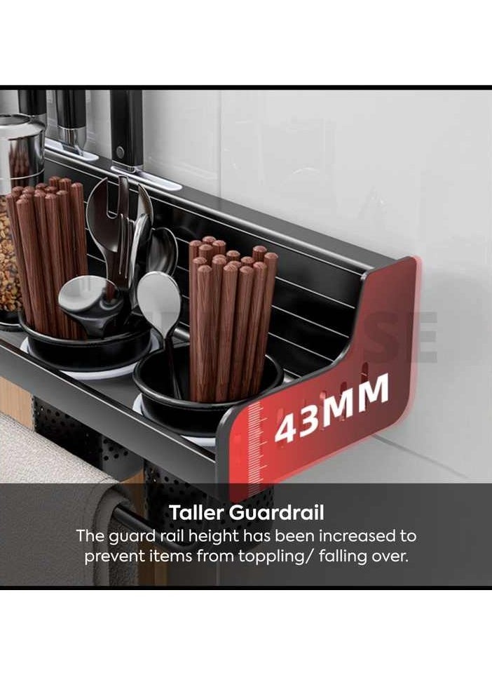 AIWANTO Hanging Spice Rack Wall Mount Space-Saving Kitchen Utensil with Hooks Storage Shelf for Utensils Spatula Spoon Seasoning Jar Organizer Multifunctional Mounted No Drilling Racks Pot Lid Cooking Holder Caddy Bottle Organization 60*12.5*10cm  - Image 5