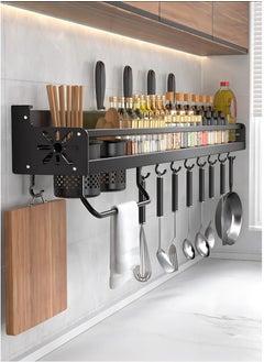 AIWANTO Hanging Spice Rack Wall Mount Space-Saving Kitchen Utensil with Hooks Storage Shelf for Utensils Spatula Spoon Seasoning Jar Organizer Multifunctional Mounted No Drilling Racks Pot Lid Cooking Holder Caddy Bottle Organization 60*12.5*10cm  - Image 1